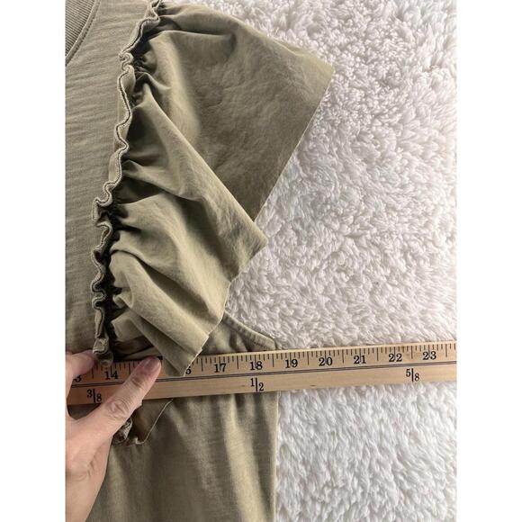 NATION LTD Para Boxy Tee Women's M Blouse Flounce Sleeve Knit Ruffle Sage Green - Picture 3 of 7